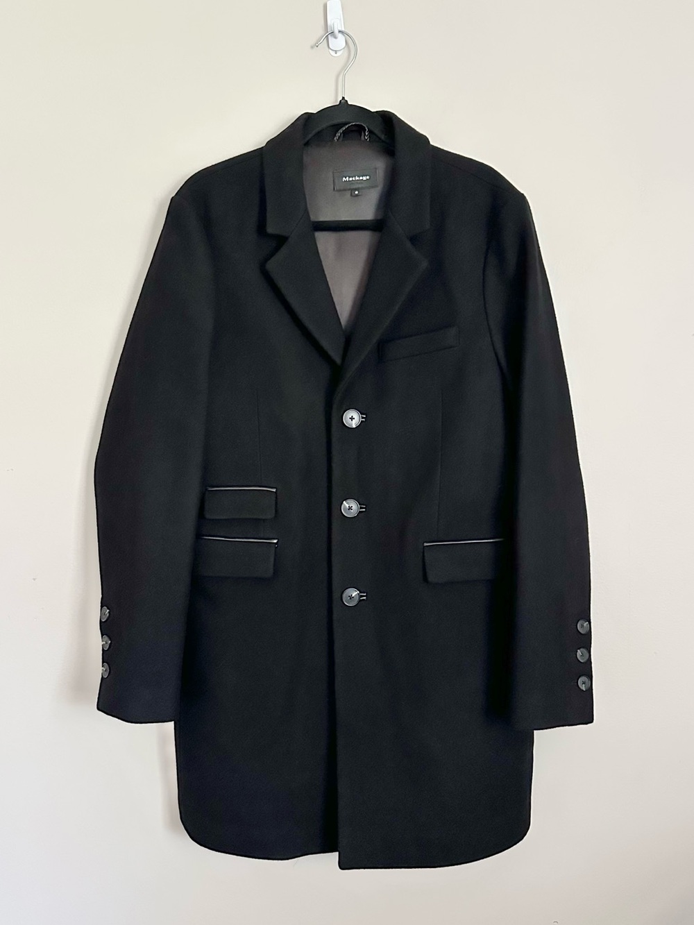 Mackage Black Wool Single-Breasted Pea Coat Size 40 Men’s Medium Quiet Luxury